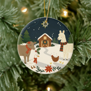 Een gezellig landelijk kerstornament keramisch ornament