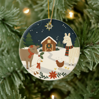 Een gezellig landelijk kerstornament keramisch ornament