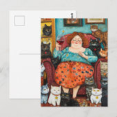 Een gezellige avond met kinderloze kattendame briefkaart (Voorkant / Achterkant)