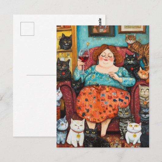 Een gezellige avond met kinderloze kattendame briefkaart (Voorkant / Achterkant)