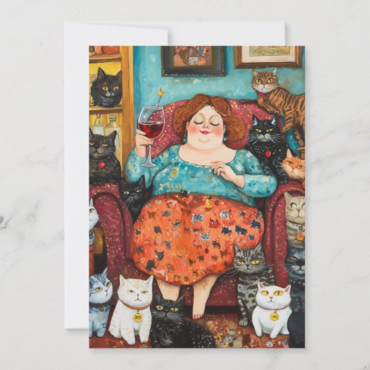 Een gezellige avond met kinderloze kattendame kaart (Voorkant)