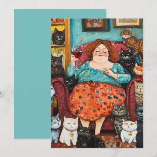 Een gezellige avond met kinderloze kattendame kaart (Voorkant / Achterkant)
