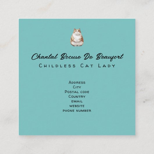 Een gezellige avond met kinderloze kattendame vierkante visitekaartje (Achterkant)
