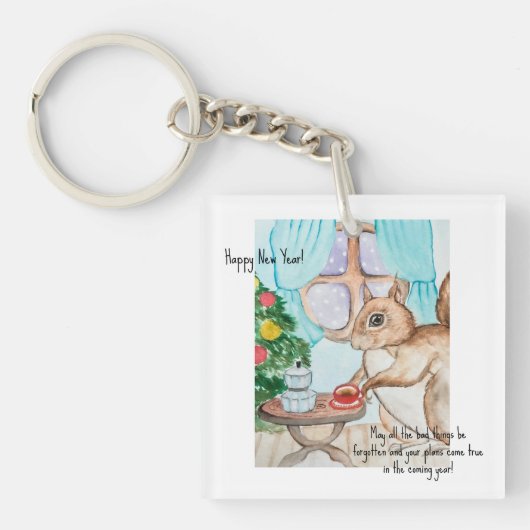 Een gezellige tekening van een schattige eekhoorn sleutelhanger (voorkant)