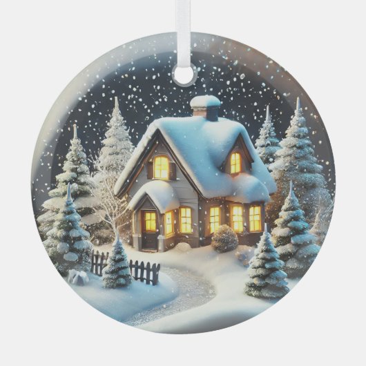 Een gezellige winteravond glas ornament (Voorkant)