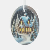 Een gezellige winteravond glas ornament (Voorkant links)