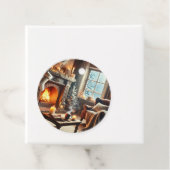 Een gezellige winterscène bij de warme open haard bedankjes labels (In situ)