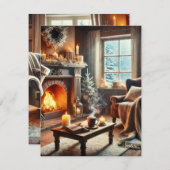 Een gezellige winterscène bij de warme open haard bedankkaart (Voorkant / Achterkant)