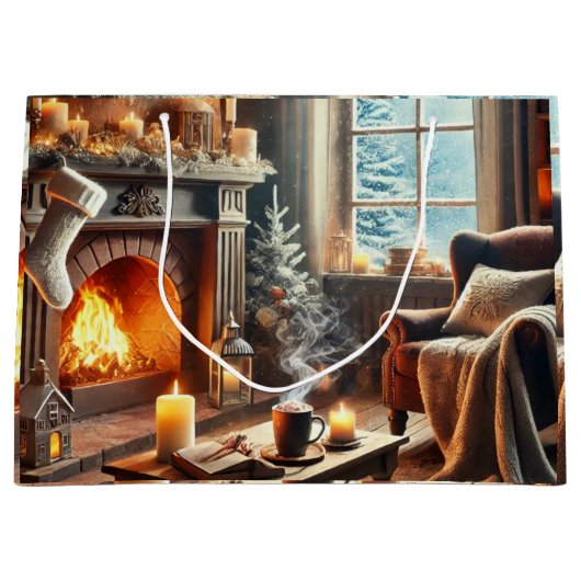 Een gezellige winterscène bij de warme open haard groot cadeauzakje (Voorkant)