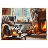 Een gezellige winterscène bij de warme open haard groot cadeauzakje (Achterkant)