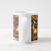 Een gezellige winterscène bij de warme open haard grote koffiekop (Achterkant)