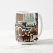 Een gezellige winterscène bij de warme open haard koffiemok (Voorkant rechts)