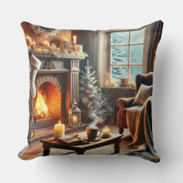 Een gezellige winterscène bij de warme open haard kussen