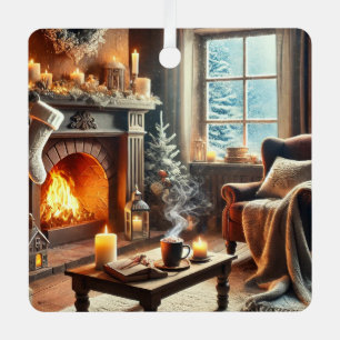 Een gezellige winterscène bij de warme open haard metalen ornament