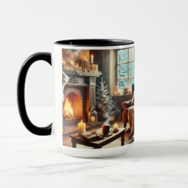 Een gezellige winterscène bij de warme open haard mok