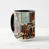 Een gezellige winterscène bij de warme open haard mok (Voorkant links)