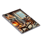 Een gezellige winterscène bij de warme open haard notitieboek (Rechterzijde)