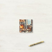 Een gezellige winterscène bij de warme open haard post-it® notes (Op bureau)