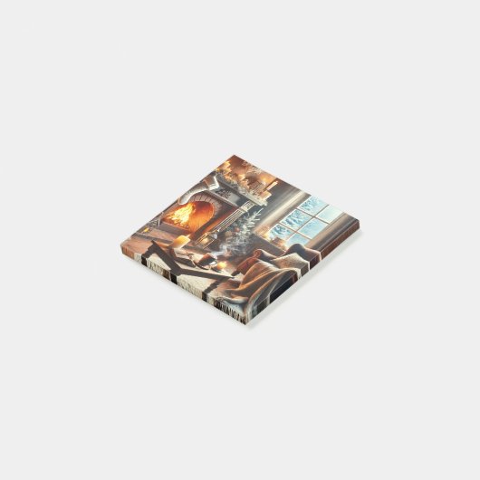 Een gezellige winterscène bij de warme open haard post-it® notes (Schuin)