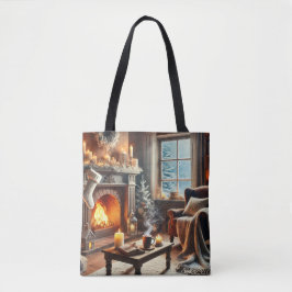 Een gezellige winterscène bij de warme open haard tote bag