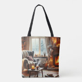 Een gezellige winterscène bij de warme open haard tote bag (Achterkant)