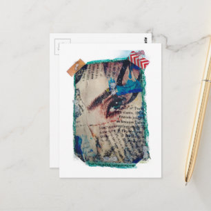 Een gezicht en woorden abstracte mixed media colla briefkaart