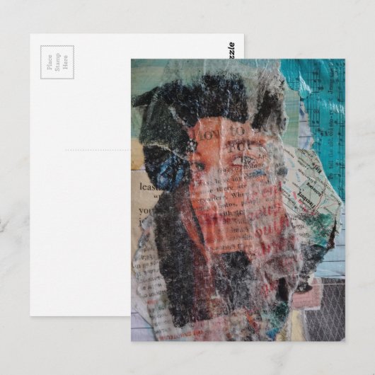 Een gezicht mixed media collage briefkaart (Voorkant / Achterkant)