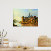 Een gezicht op een stad langs de Rijn Poster (Keuken)