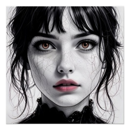 Een gezichtsopname van porselein met gebarsten zie perfect poster (Voorkant)