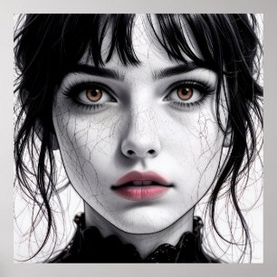 Een gezichtsopname van porselein met gebarsten zie poster