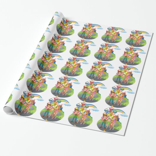 Een gezin in het pretpark cadeaupapier (Uitgerold)