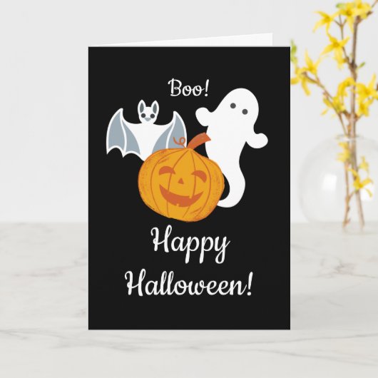 Een Ghost, een Bat en een vriendelijke pompoen Hal Kaart (Gele Bloem)
