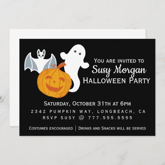 Een Ghost, een Bat en een vriendelijke pompoenpart Kaart (Voorkant / Achterkant)