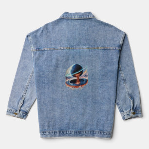 Een gigantische gekraakte planeet met lava die in  denim jacket