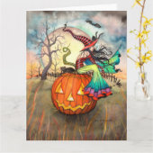 Een gigantische pompoen Halloween heksenkunst Kaart (Gele Bloem)