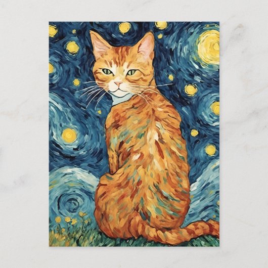 Een Ginger Tabby Cat in de Sterrennacht Briefkaart (Voorkant)