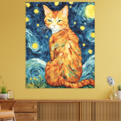 Een Ginger Tabby Cat in de Sterrennacht Canvas Afdruk (Insitu (Woonkamer))