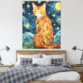 Een Ginger Tabby Cat in de Sterrennacht Canvas Afdruk (Insitu (Slaapkamer))