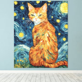 Een Ginger Tabby Cat in de Sterrennacht Canvas Afdruk (Insitu (Houten vloer))