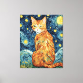 Een Ginger Tabby Cat in de Sterrennacht Canvas Afdruk (Voorkant)