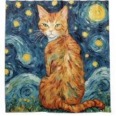 Een Ginger Tabby Cat in de Sterrennacht Douchegordijn (Voorkant)