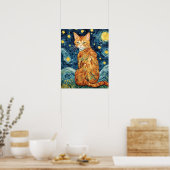 Een Ginger Tabby Cat in de Sterrennacht Poster (Keuken)