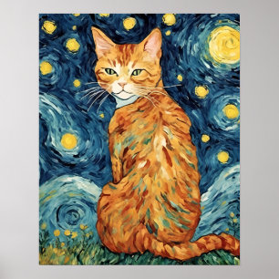 Een Ginger Tabby Cat in de Sterrennacht Poster