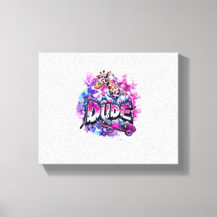 Een giraffe die pyjama draagt en op een skateboard canvas afdruk