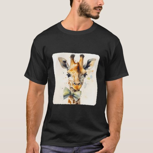 Een Giraffe Met Een Vlinderdas Mode Modele Dier T-shirt (Voorkant)