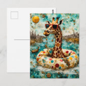 Een Giraffe op vakantie in een drijvende donut Briefkaart (Voorkant / Achterkant)