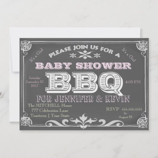 Een Girl Baby shower Bar B Que Kaart (Voorkant)