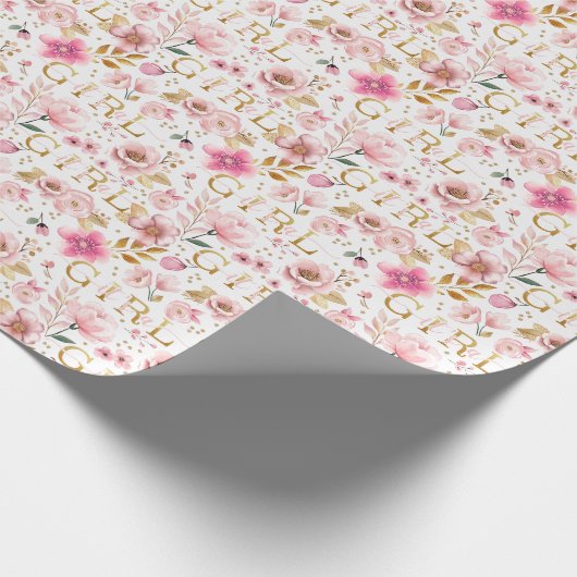 Een Girl Blush Pink Baby shower Cadeaupapier (Hoek)