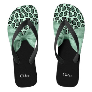 Een girly moss groene jaguar dier print poster met teenslippers
