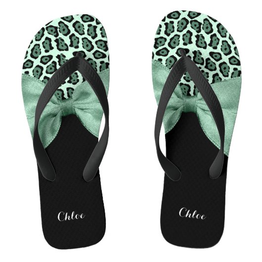 Een girly moss groene jaguar dier print poster met teenslippers (Voetbed)